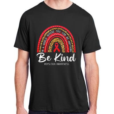 Leopard Rainbow Be Kind Red Ribbon Dyslexia Awareness Adult ChromaSoft Performance T-Shirt