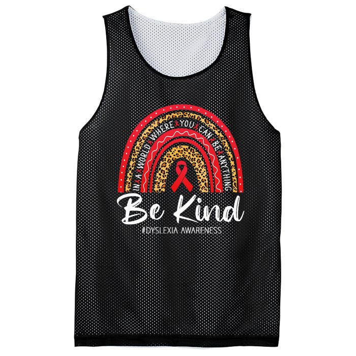 Leopard Rainbow Be Kind Red Ribbon Dyslexia Awareness Mesh Reversible Basketball Jersey Tank