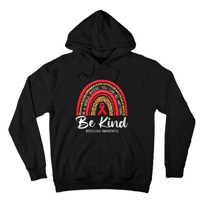 Leopard Rainbow Be Kind Red Ribbon Dyslexia Awareness Tall Hoodie