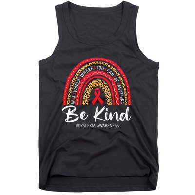 Leopard Rainbow Be Kind Red Ribbon Dyslexia Awareness Tank Top