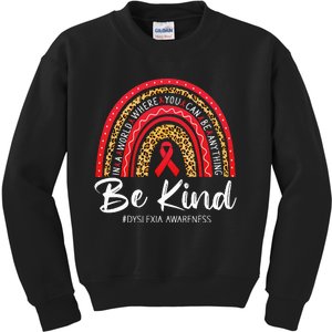 Leopard Rainbow Be Kind Red Ribbon Dyslexia Awareness Kids Sweatshirt