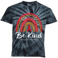 Leopard Rainbow Be Kind Red Ribbon Dyslexia Awareness Kids Tie-Dye T-Shirt