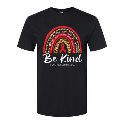 Leopard Rainbow Be Kind Red Ribbon Dyslexia Awareness Softstyle CVC T-Shirt