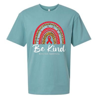 Leopard Rainbow Be Kind Red Ribbon Dyslexia Awareness Sueded Cloud Jersey T-Shirt