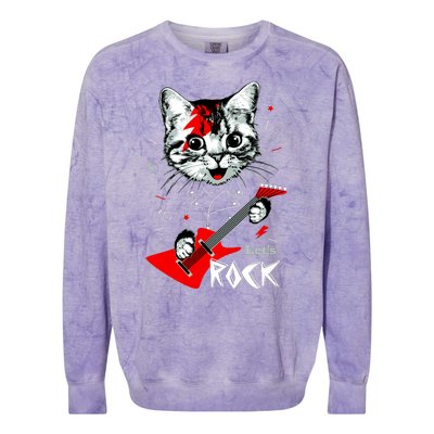 Lets Rock Cat Rock Band Guitar Rock And Roll Colorblast Crewneck Sweatshirt