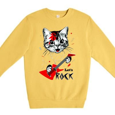 Lets Rock Cat Rock Band Guitar Rock And Roll Premium Crewneck Sweatshirt