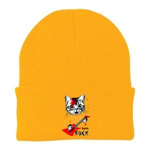 Lets Rock Cat Rock Band Guitar Rock And Roll Knit Cap Winter Beanie