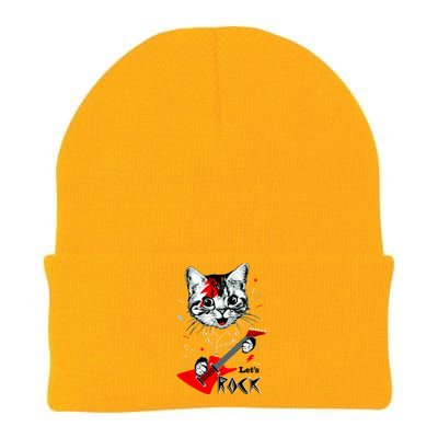 Lets Rock Cat Rock Band Guitar Rock And Roll Knit Cap Winter Beanie