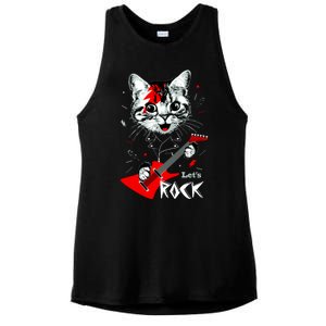 Lets Rock Cat Rock Band Guitar Rock And Roll Ladies PosiCharge Tri-Blend Wicking Tank