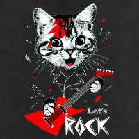 Lets Rock Cat Rock Band Guitar Rock And Roll 7 Panel Mesh Trucker Snapback Hat