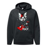 Lets Rock Cat Rock Band Guitar Rock And Roll Performance Fleece Hoodie