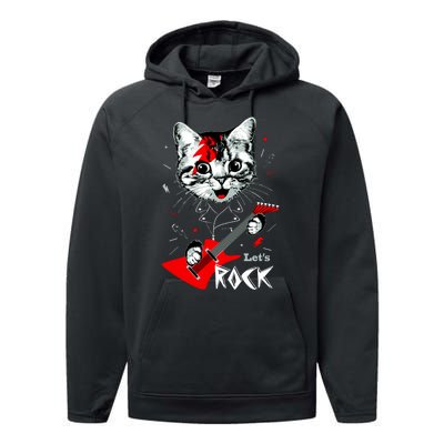 Lets Rock Cat Rock Band Guitar Rock And Roll Performance Fleece Hoodie