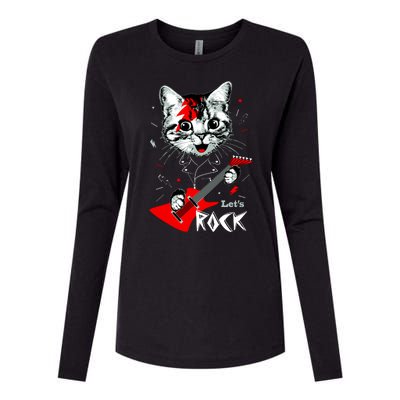 Lets Rock Cat Rock Band Guitar Rock And Roll Womens Cotton Relaxed Long Sleeve T-Shirt