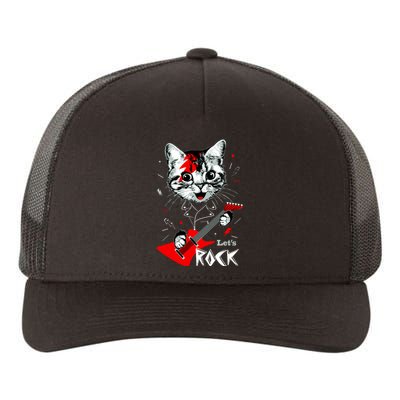 Lets Rock Cat Rock Band Guitar Rock And Roll Yupoong Adult 5-Panel Trucker Hat