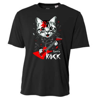 Lets Rock Cat Rock Band Guitar Rock And Roll Cooling Performance Crew T-Shirt