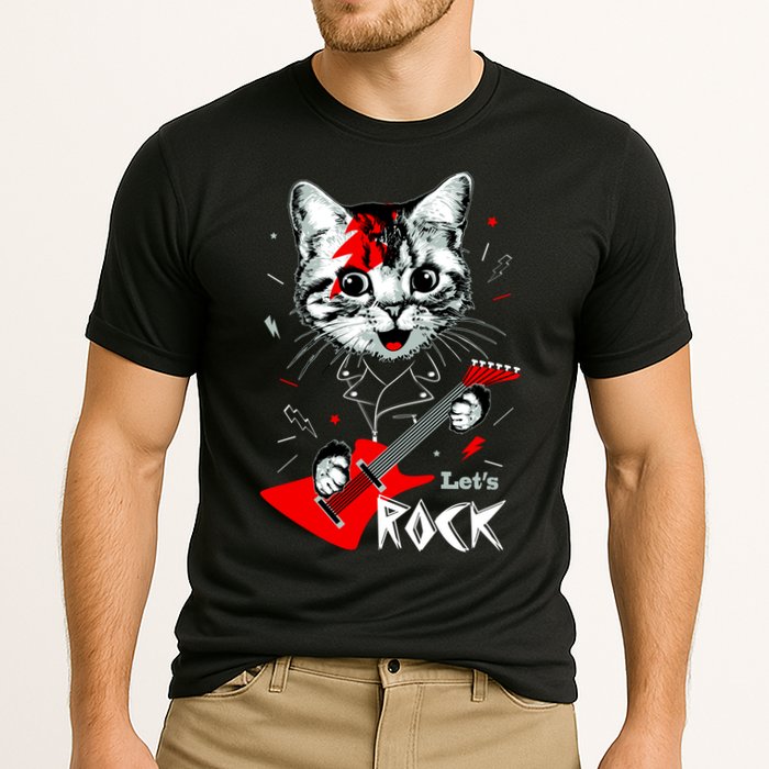 Lets Rock Cat Rock Band Guitar Rock And Roll Cooling Performance Crew T-Shirt