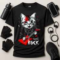 Lets Rock Cat Rock Band Guitar Rock And Roll Cooling Performance Crew T-Shirt