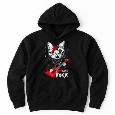 Lets Rock Cat Rock Band Guitar Rock And Roll Hoodie