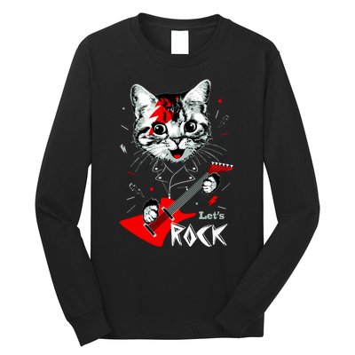 Lets Rock Cat Rock Band Guitar Rock And Roll Long Sleeve Shirt