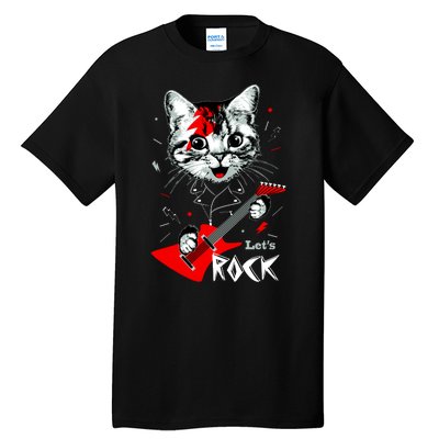 Lets Rock Cat Rock Band Guitar Rock And Roll Tall T-Shirt