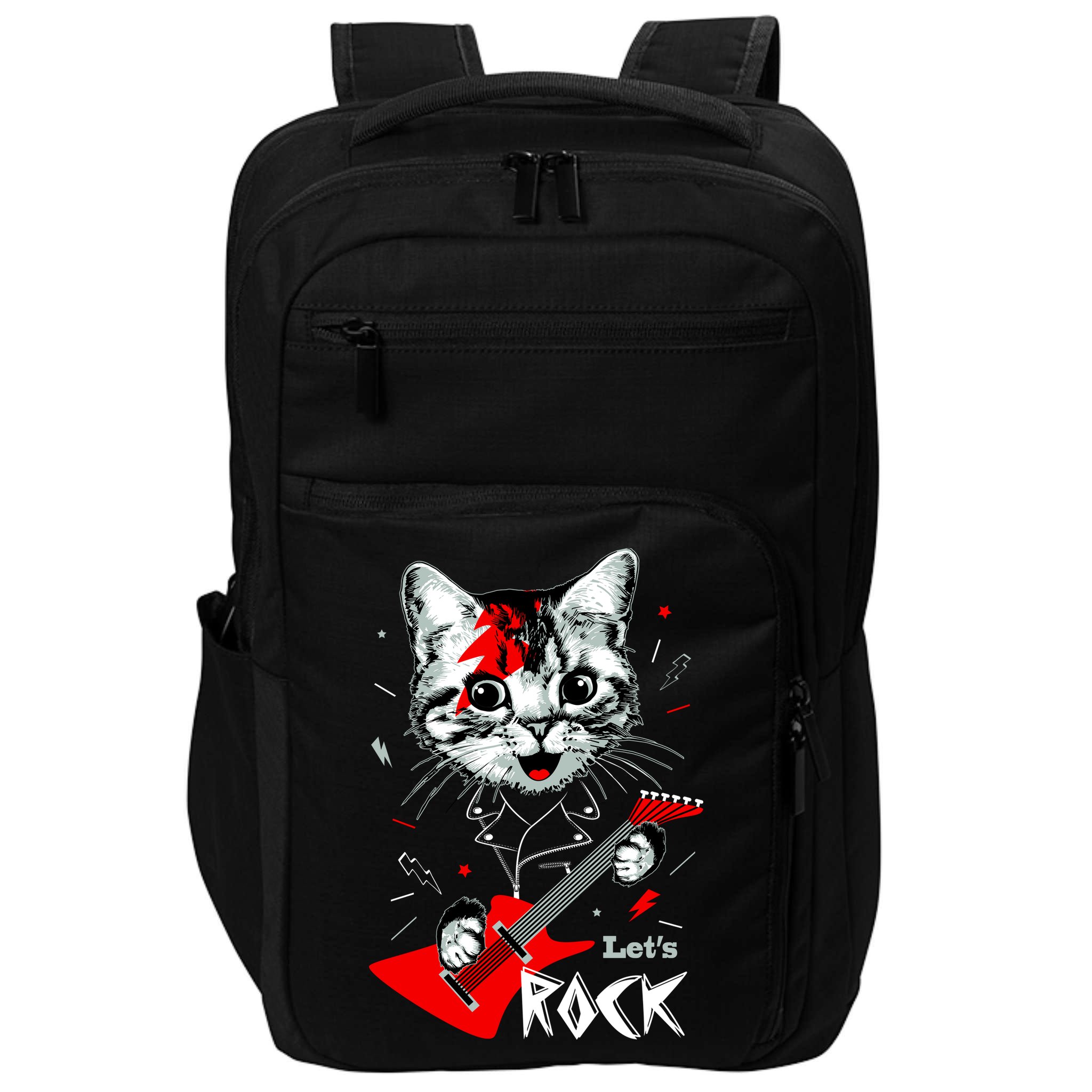 Lets Rock Cat Rock Band Guitar Rock And Roll Impact Tech Backpack