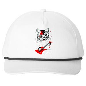 Lets Rock Cat Rock Band Guitar Rock And Roll Snapback Five-Panel Rope Hat