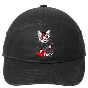 Lets Rock Cat Rock Band Guitar Rock And Roll 7-Panel Snapback Hat