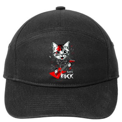 Lets Rock Cat Rock Band Guitar Rock And Roll 7-Panel Snapback Hat