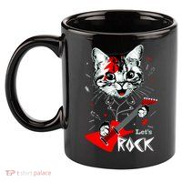 Lets Rock Cat Rock Band Guitar Rock And Roll 11oz C Handle Ceramic Mug