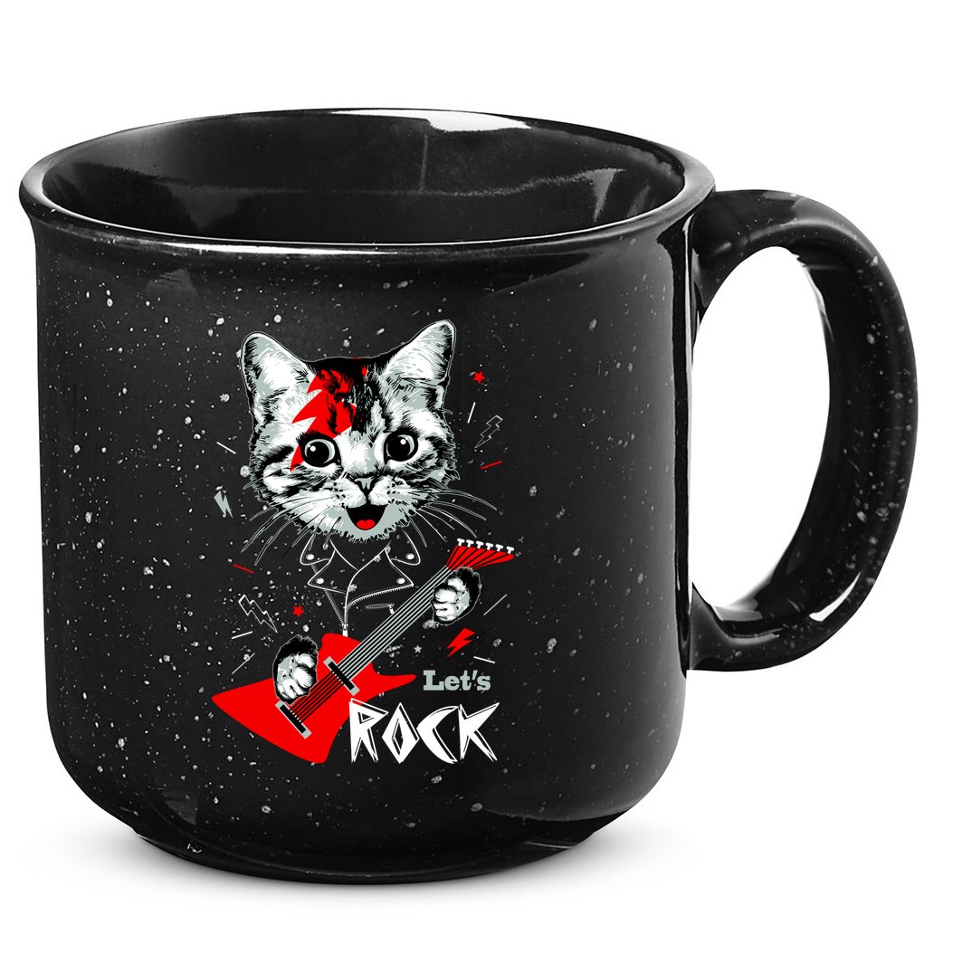 Lets Rock Cat Rock Band Guitar Rock And Roll 15oz Campfire Ceramic Mug