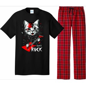 Lets Rock Cat Rock Band Guitar Rock And Roll Pajama Set