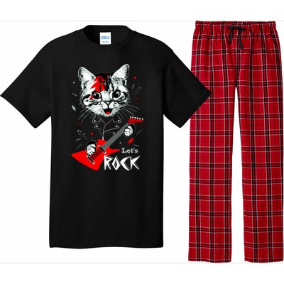 Lets Rock Cat Rock Band Guitar Rock And Roll Pajama Set