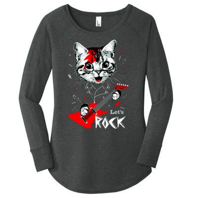 Lets Rock Cat Rock Band Guitar Rock And Roll Women's Perfect Tri Tunic Long Sleeve Shirt