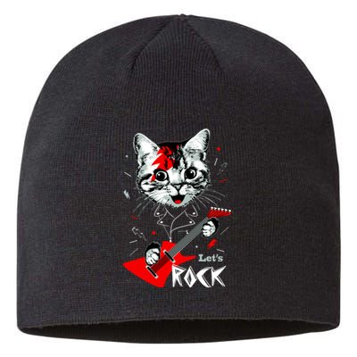 Lets Rock Cat Rock Band Guitar Rock And Roll Sustainable Beanie