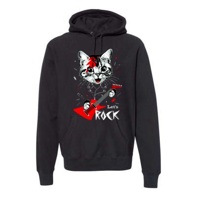 Lets Rock Cat Rock Band Guitar Rock And Roll Premium Hoodie