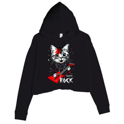 Lets Rock Cat Rock Band Guitar Rock And Roll Crop Fleece Hoodie