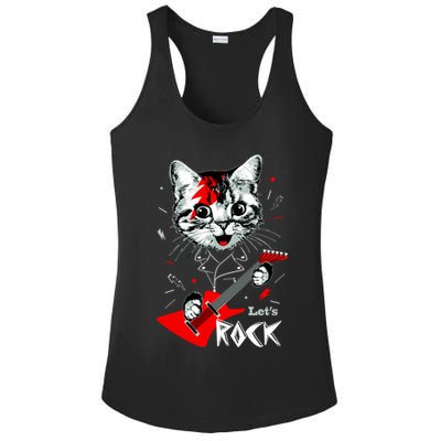 Lets Rock Cat Rock Band Guitar Rock And Roll Ladies PosiCharge Competitor Racerback Tank