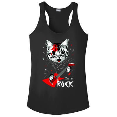 Lets Rock Cat Rock Band Guitar Rock And Roll Ladies PosiCharge Competitor Racerback Tank