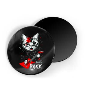 Lets Rock Cat Rock Band Guitar Rock And Roll Magnet