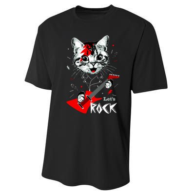 Lets Rock Cat Rock Band Guitar Rock And Roll Performance Sprint T-Shirt