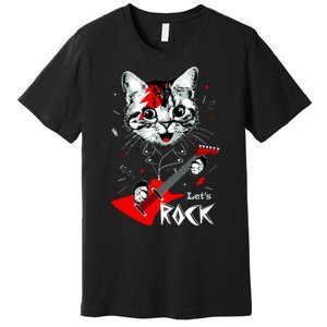 Lets Rock Cat Rock Band Guitar Rock And Roll Premium T-Shirt