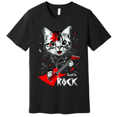 Lets Rock Cat Rock Band Guitar Rock And Roll Premium T-Shirt