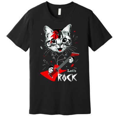 Lets Rock Cat Rock Band Guitar Rock And Roll Premium T-Shirt