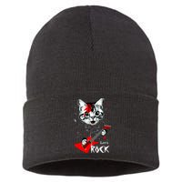 Lets Rock Cat Rock Band Guitar Rock And Roll Sustainable Knit Beanie