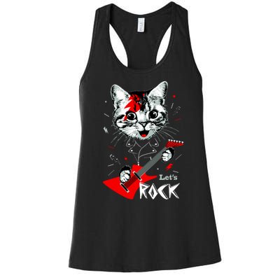 Lets Rock Cat Rock Band Guitar Rock And Roll Women's Racerback Tank