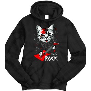 Lets Rock Cat Rock Band Guitar Rock And Roll Tie Dye Hoodie