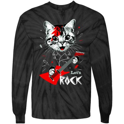 Lets Rock Cat Rock Band Guitar Rock And Roll Tie-Dye Long Sleeve Shirt