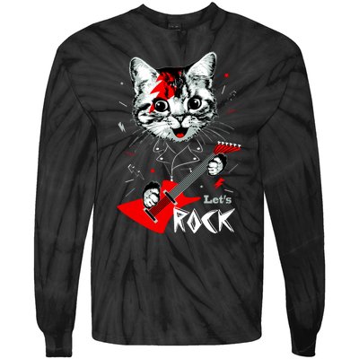 Lets Rock Cat Rock Band Guitar Rock And Roll Tie-Dye Long Sleeve Shirt