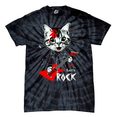 Lets Rock Cat Rock Band Guitar Rock And Roll Tie-Dye T-Shirt