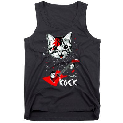 Lets Rock Cat Rock Band Guitar Rock And Roll Tank Top